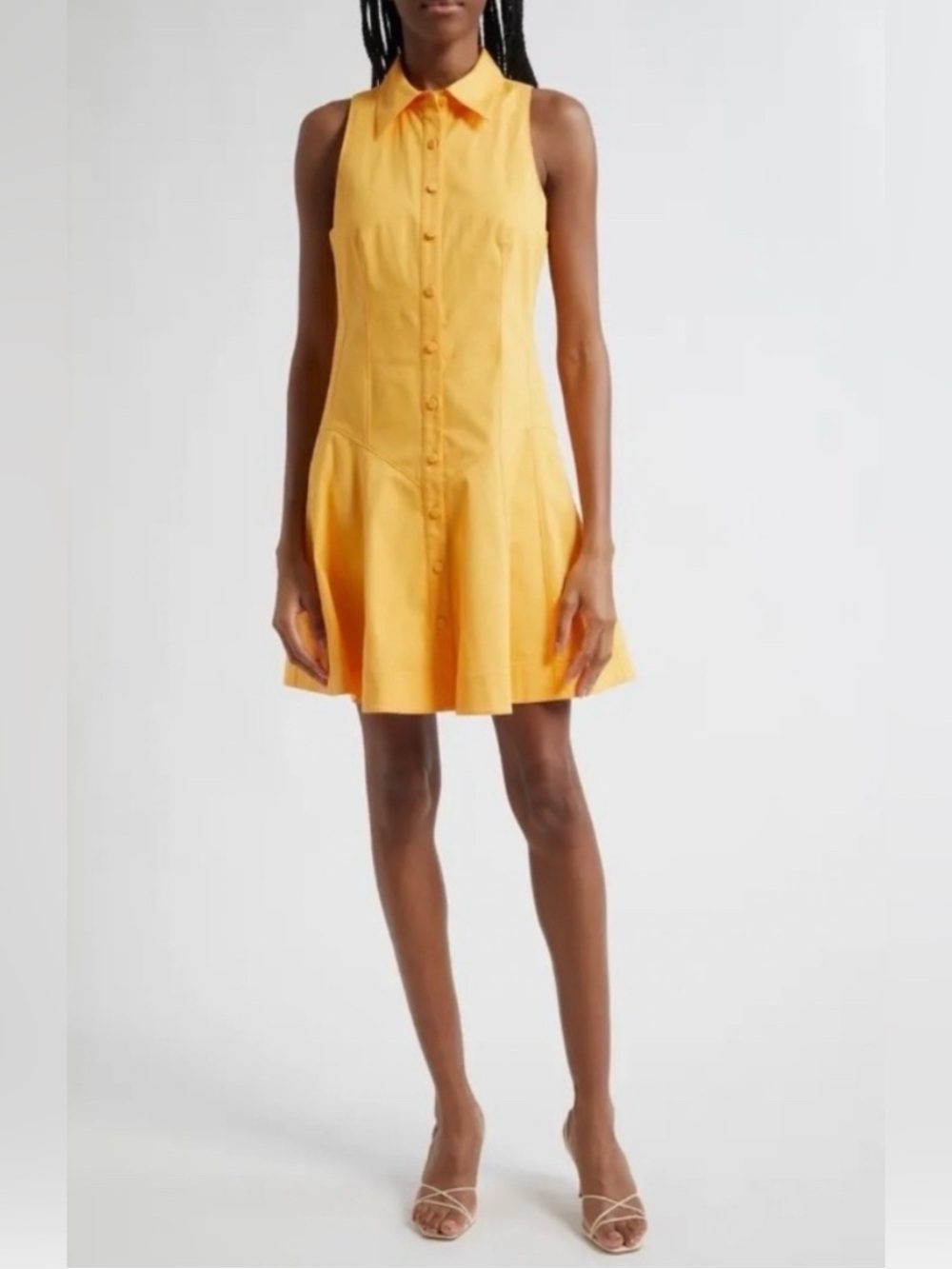 Cinq à Sept Poppy Sleeveless Stretch Twill Shirtdress in Ginger Orange - Picture 4 of 9